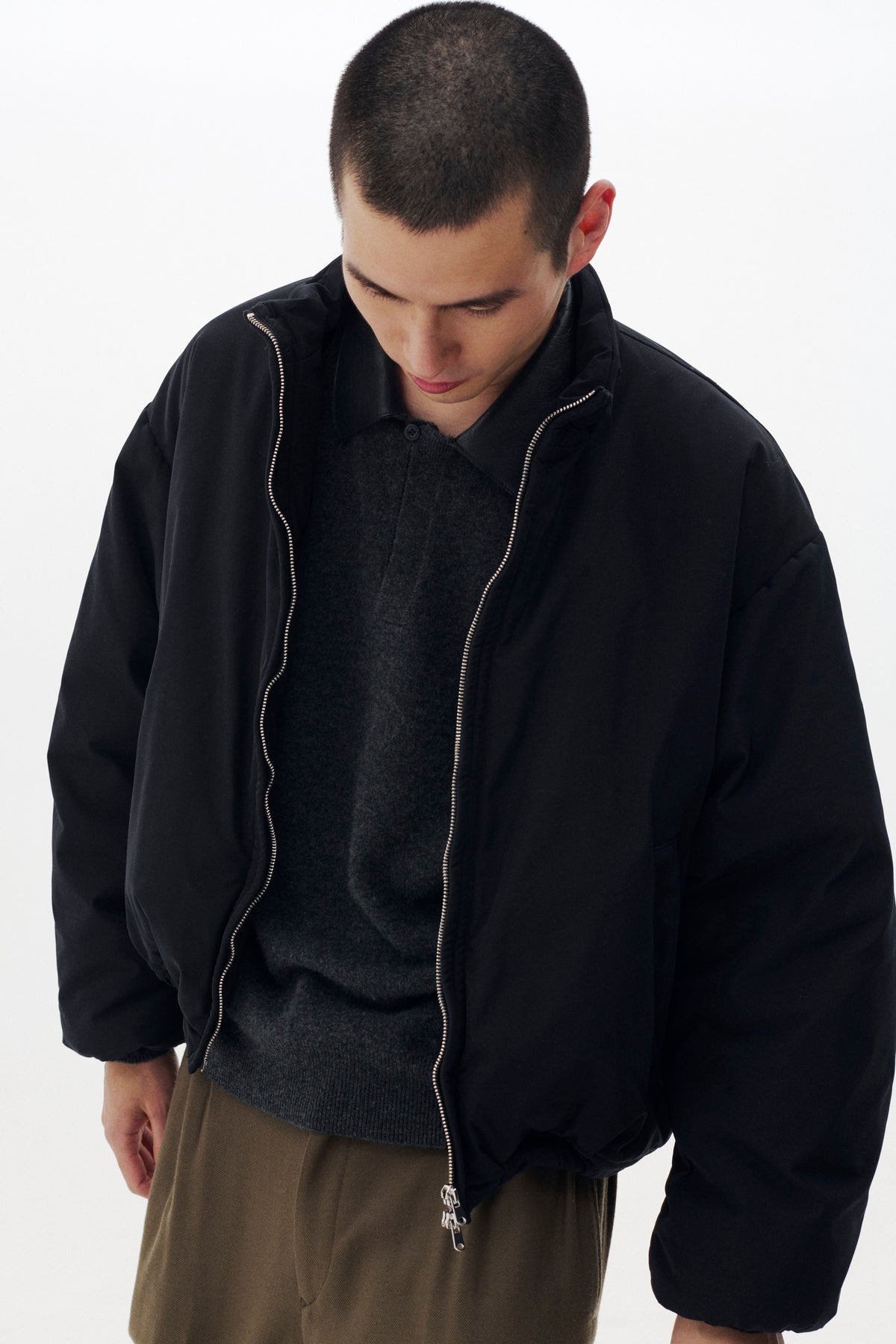 Polyester Nylon Microfiber Twill Sculptural Wired Puffer Wide Blouson