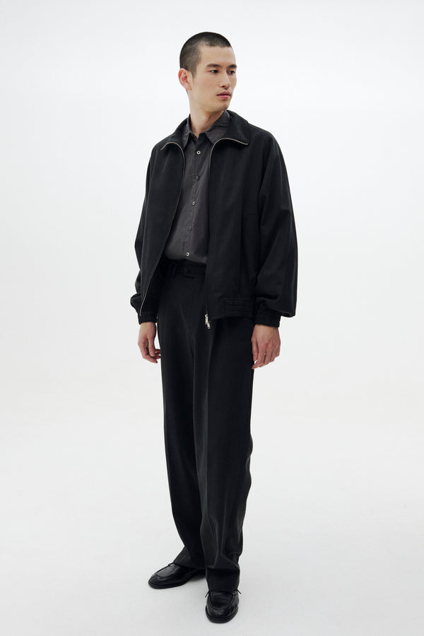 Tencel Cotton Twill 1Pleated Wide Tapered Trousers