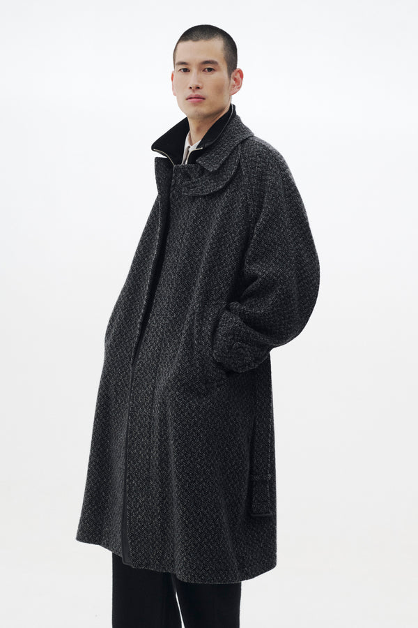 Herringbone Wool Tweed Balmacaan Overcoat
