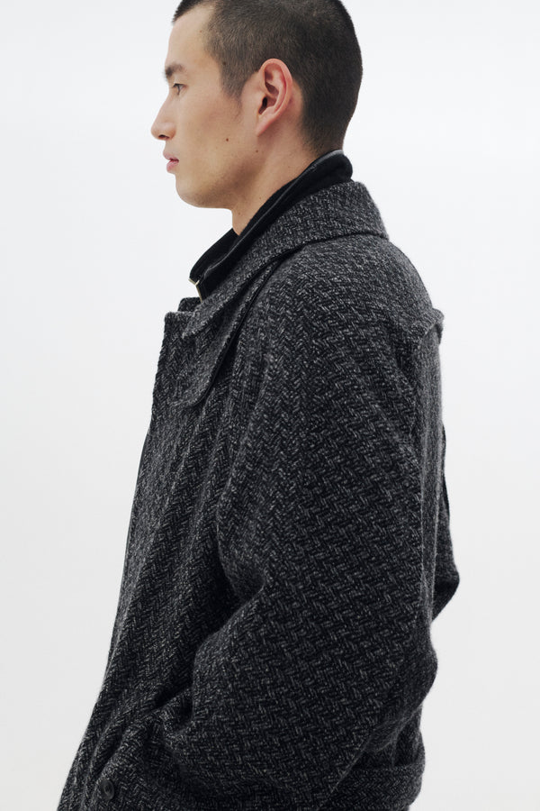 Herringbone Wool Tweed Balmacaan Overcoat