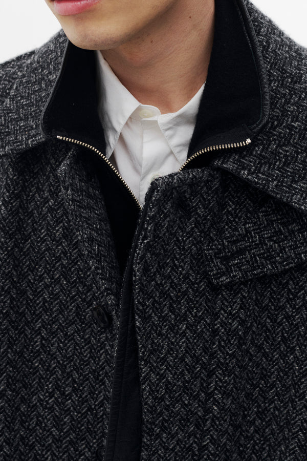 Herringbone Wool Tweed Balmacaan Overcoat