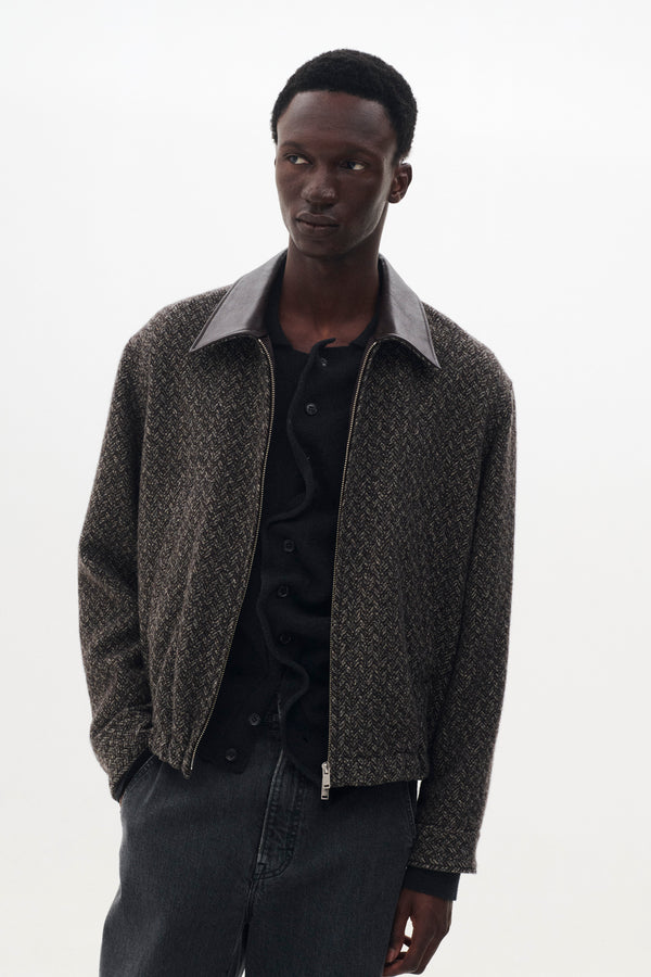 Herringbone Wool Tweed Zip Blouson