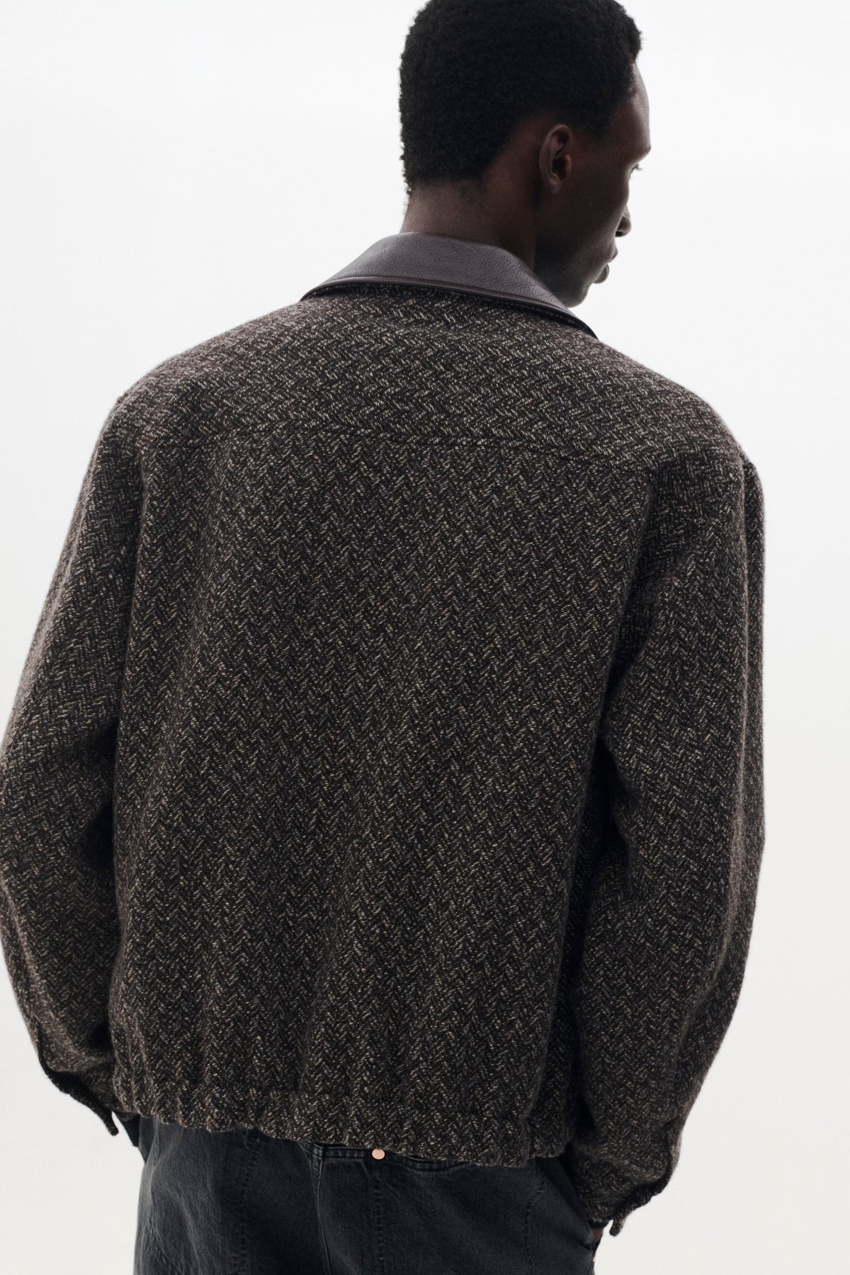 Herringbone Wool Tweed Zip Blouson