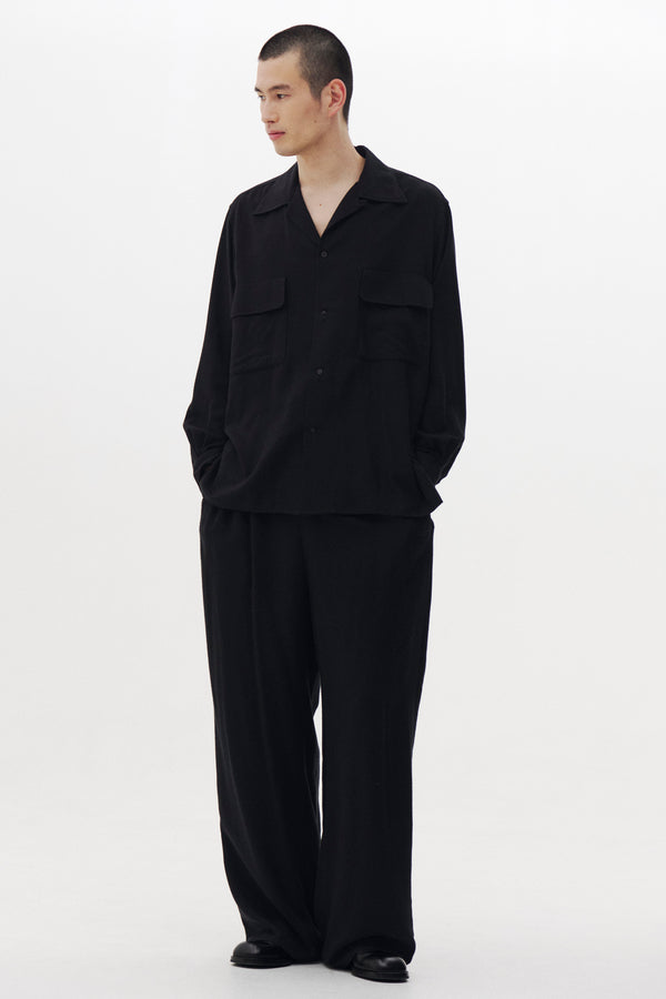Viscose Lyocell Wool Brushed Twill Front Flat 1Pleated Easy Trousers