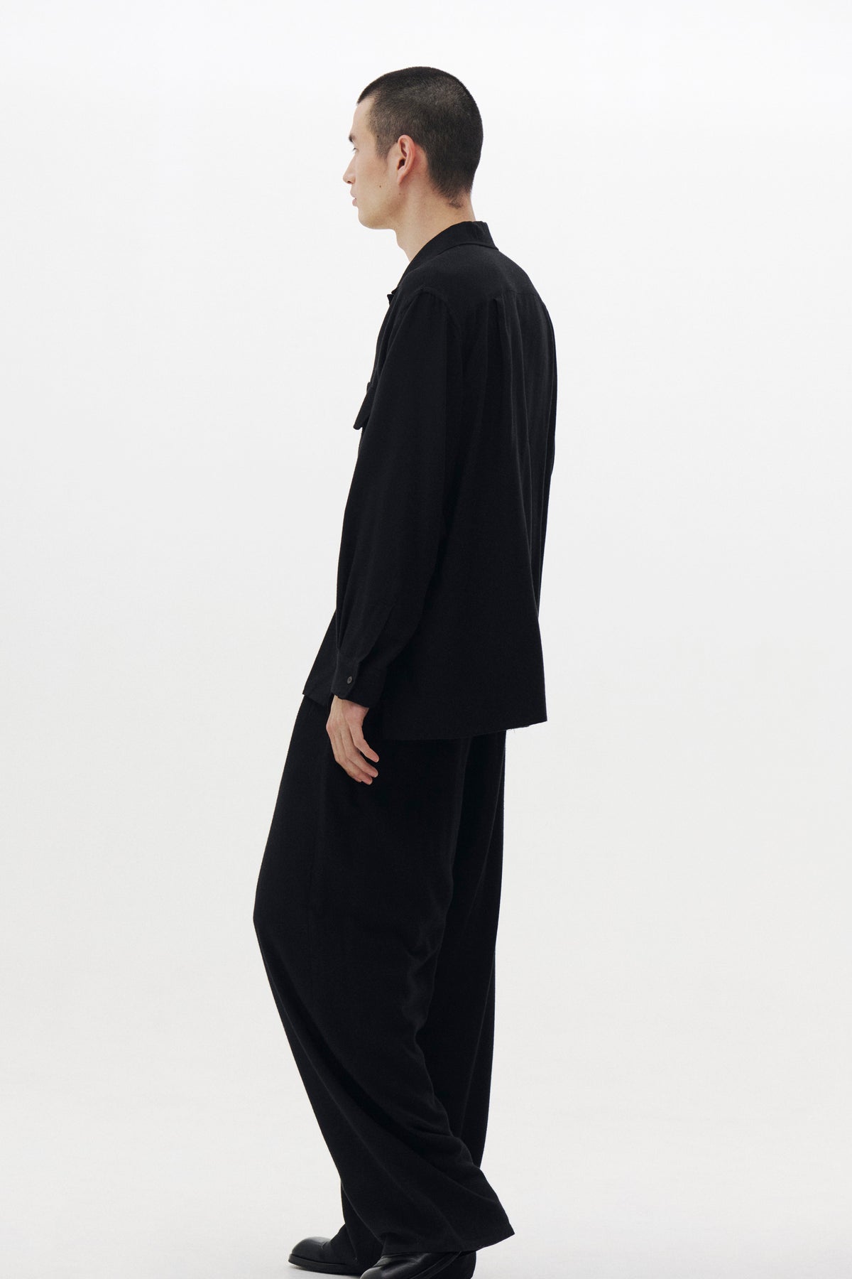 Viscose Lyocell Wool Brushed Twill Front Flat 1Pleated Easy Trousers