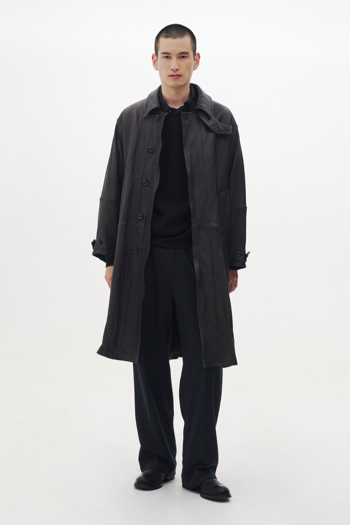 Lamb Leather Balmacaan Coat