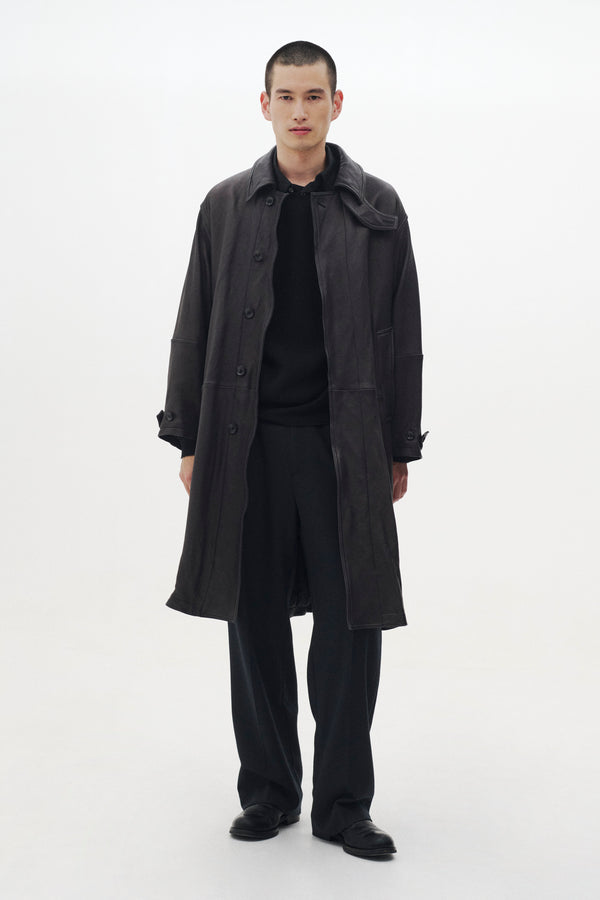 Lamb Leather Balmacaan Coat