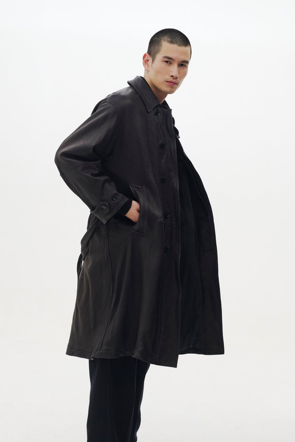Lamb Leather Balmacaan Coat