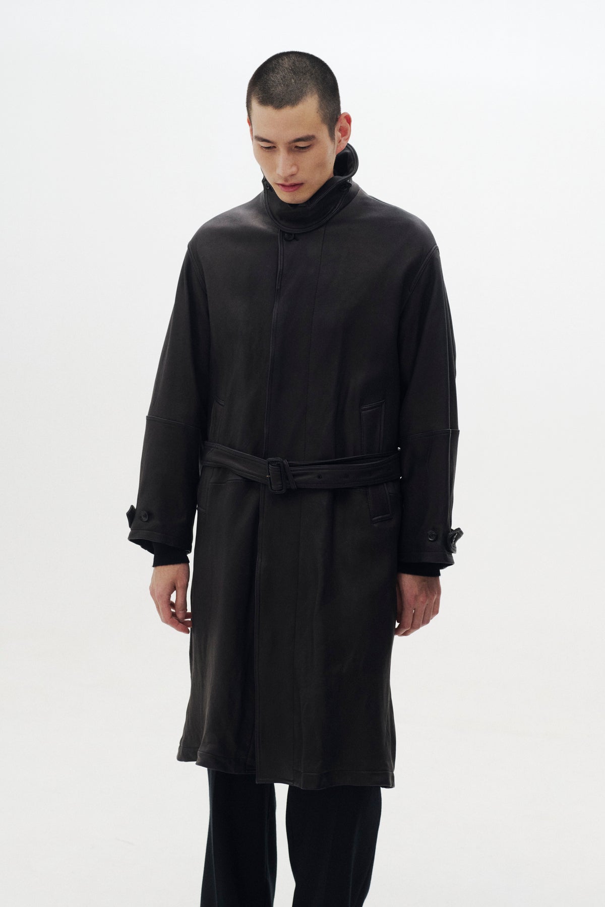 Lamb Leather Balmacaan Coat