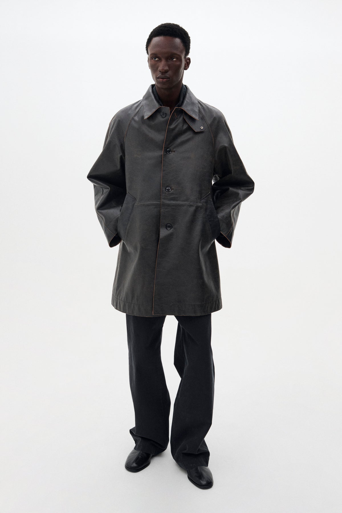 Cracked Leather Cut-off Half Coat