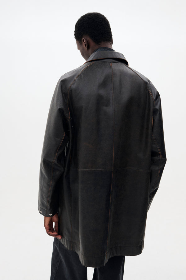 Cracked Leather Cut-off Half Coat