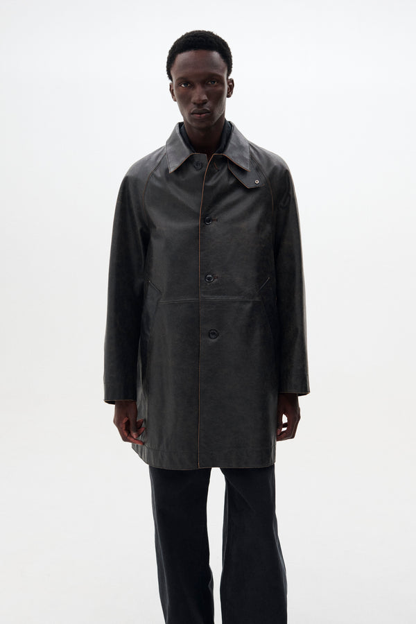 Cracked Leather Cut-off Half Coat
