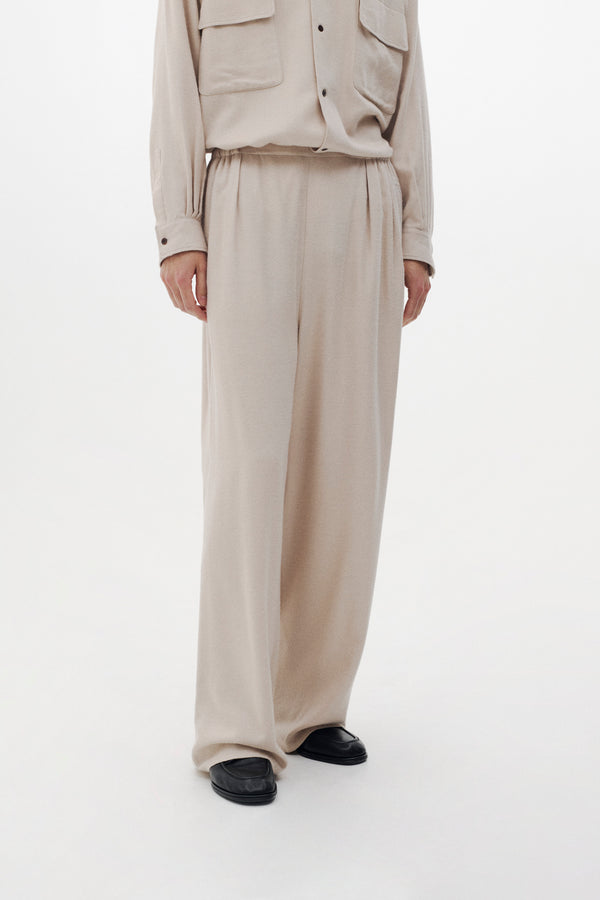 Viscose Lyocell Wool Brushed Twill Front Flat 1Pleated Easy Trousers