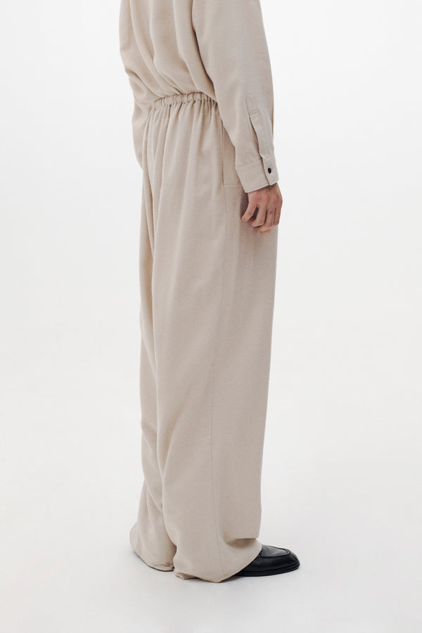 Viscose Lyocell Wool Brushed Twill Front Flat 1Pleated Easy Trousers