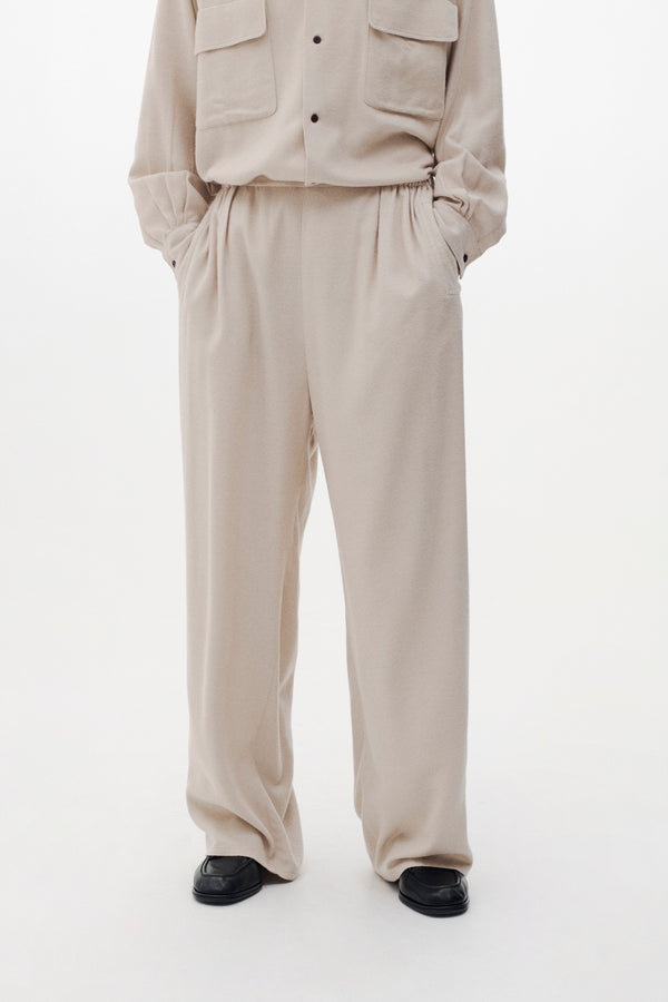 Viscose Lyocell Wool Brushed Twill Front Flat 1Pleated Easy Trousers
