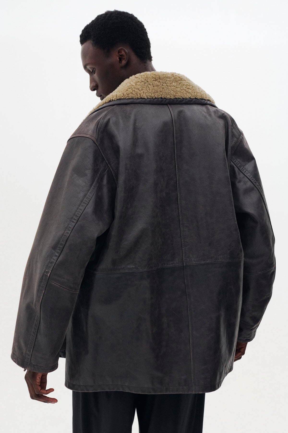 Shearling Collar Leather Car Coat