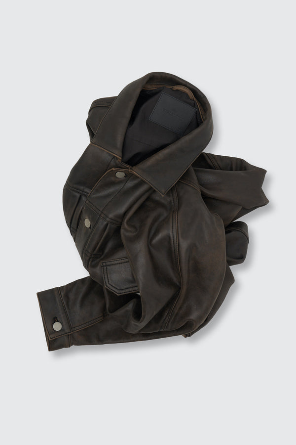 x ELIMINATER Cracked Leather Docking Trucker Jacket