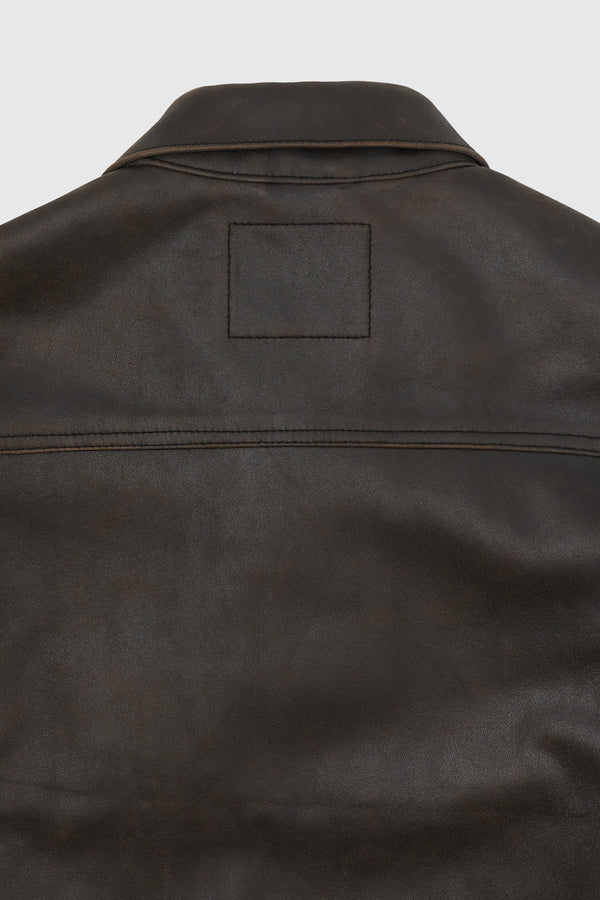 x ELIMINATER Cracked Leather Docking Trucker Jacket