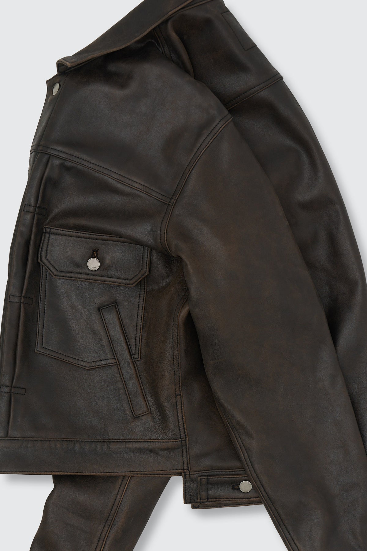 x ELIMINATER Cracked Leather Docking Trucker Jacket