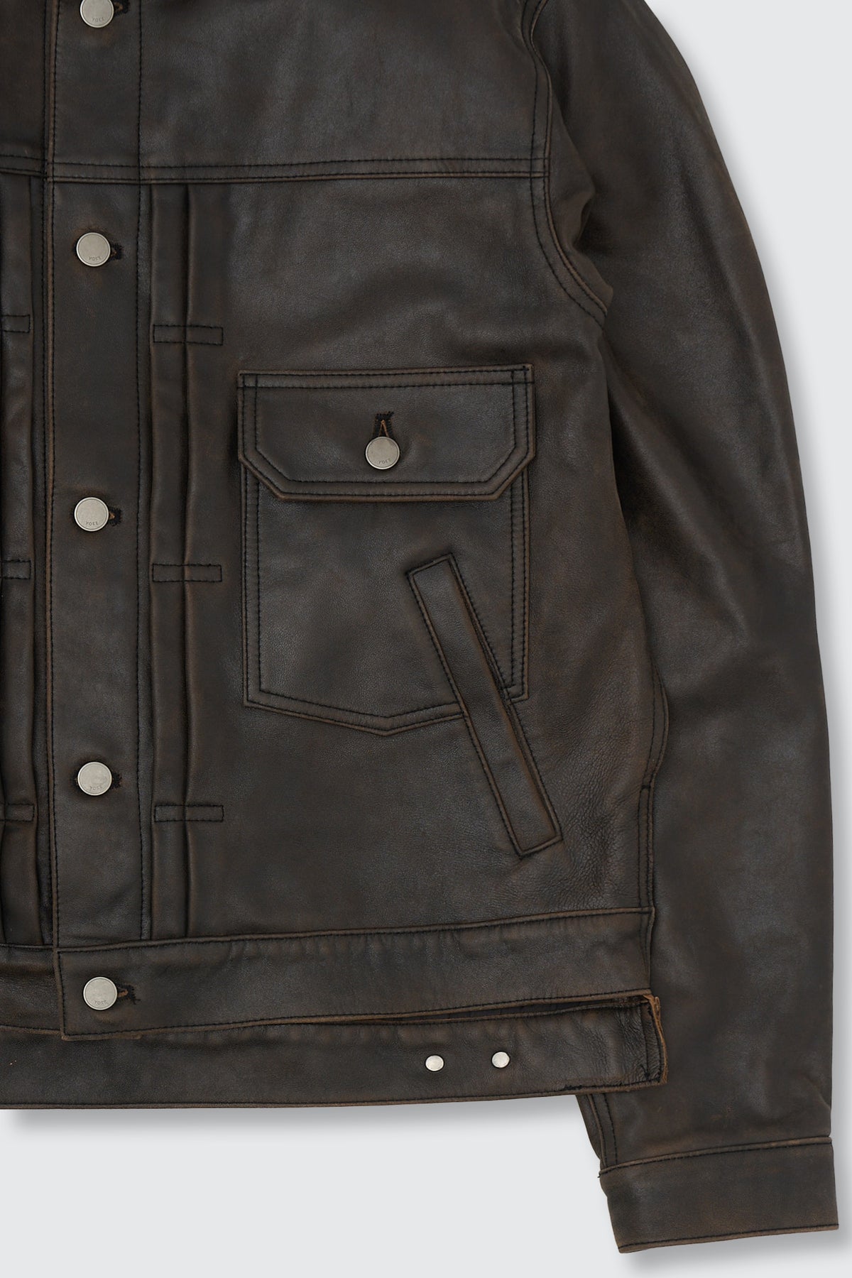 x ELIMINATER Cracked Leather Docking Trucker Jacket