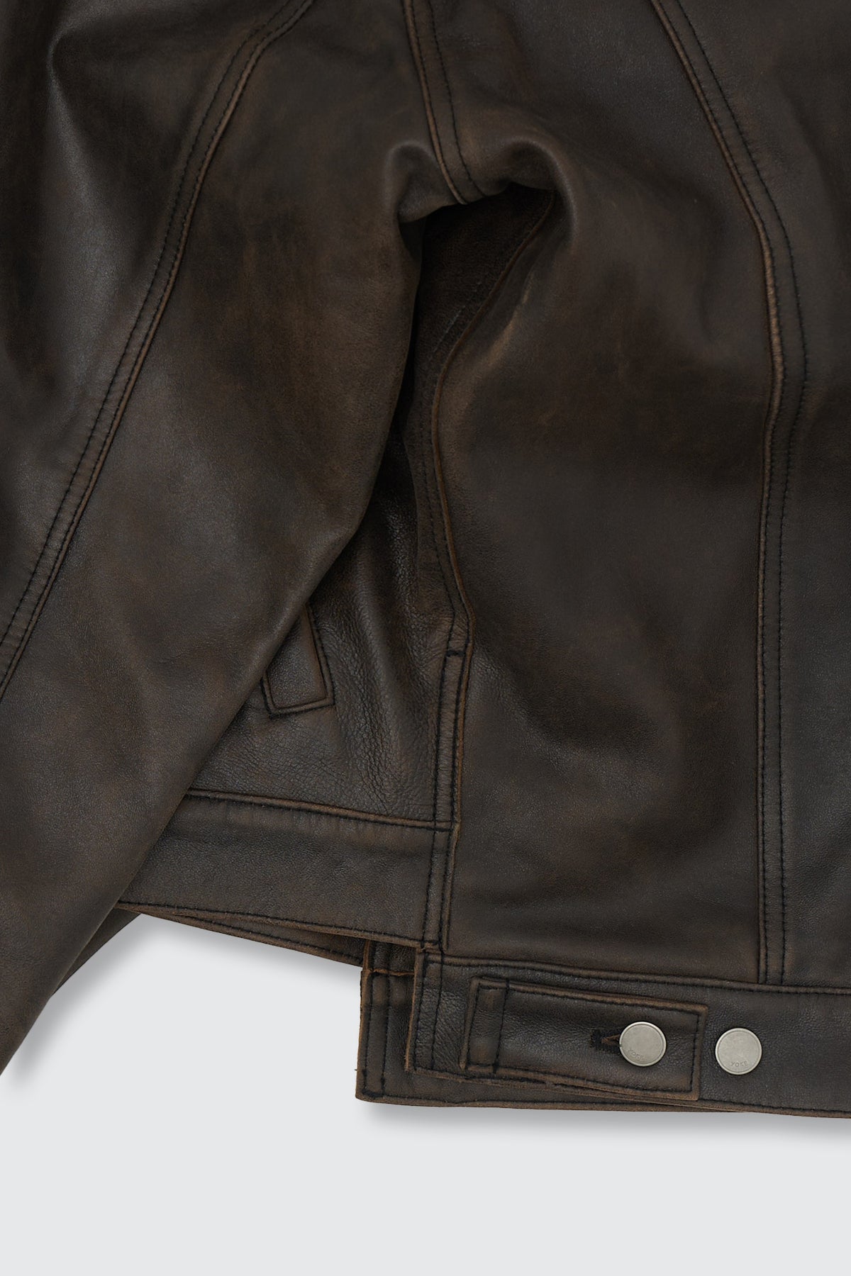 x ELIMINATER Cracked Leather Docking Trucker Jacket
