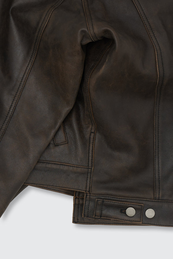 x ELIMINATER Cracked Leather Docking Trucker Jacket