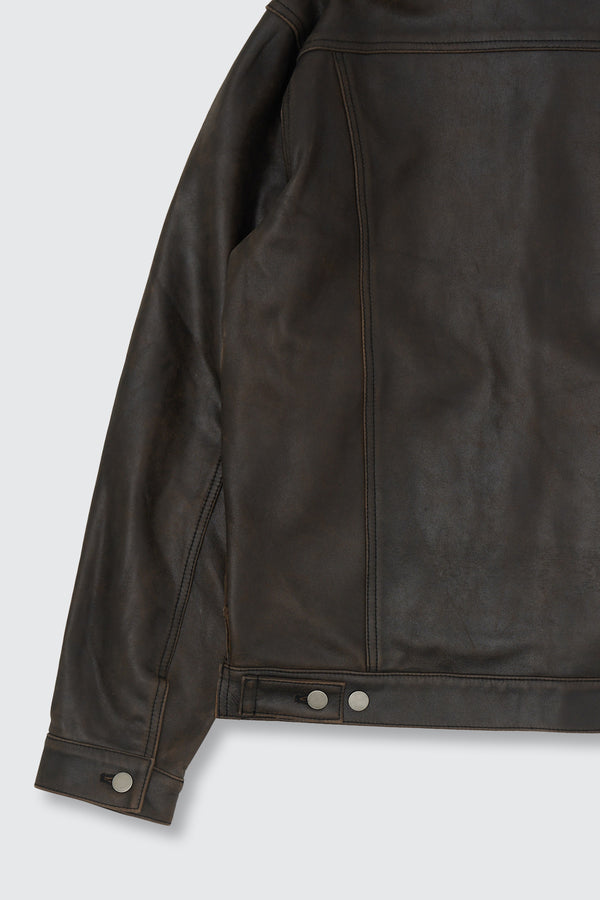 x ELIMINATER Cracked Leather Docking Trucker Jacket