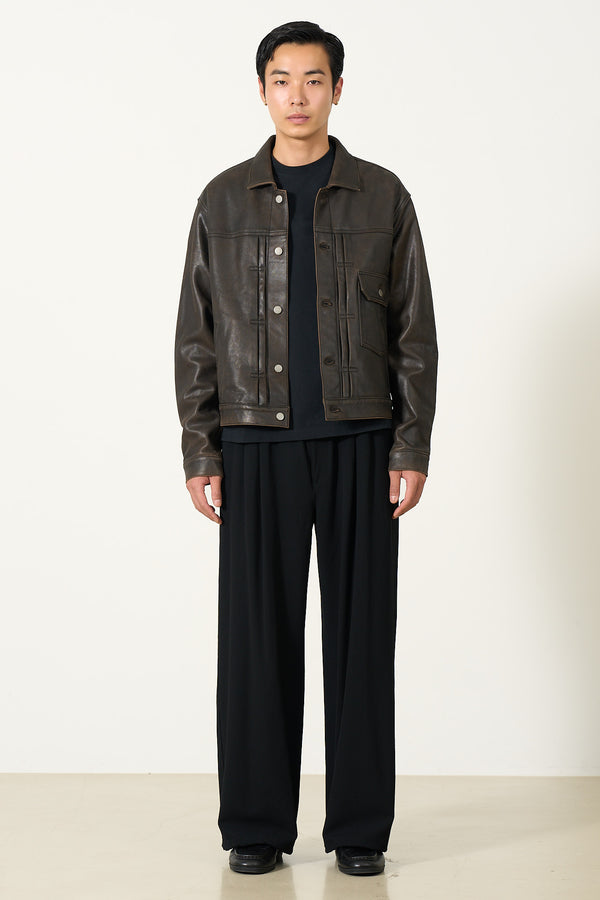 x ELIMINATER Cracked Leather Docking Trucker Jacket