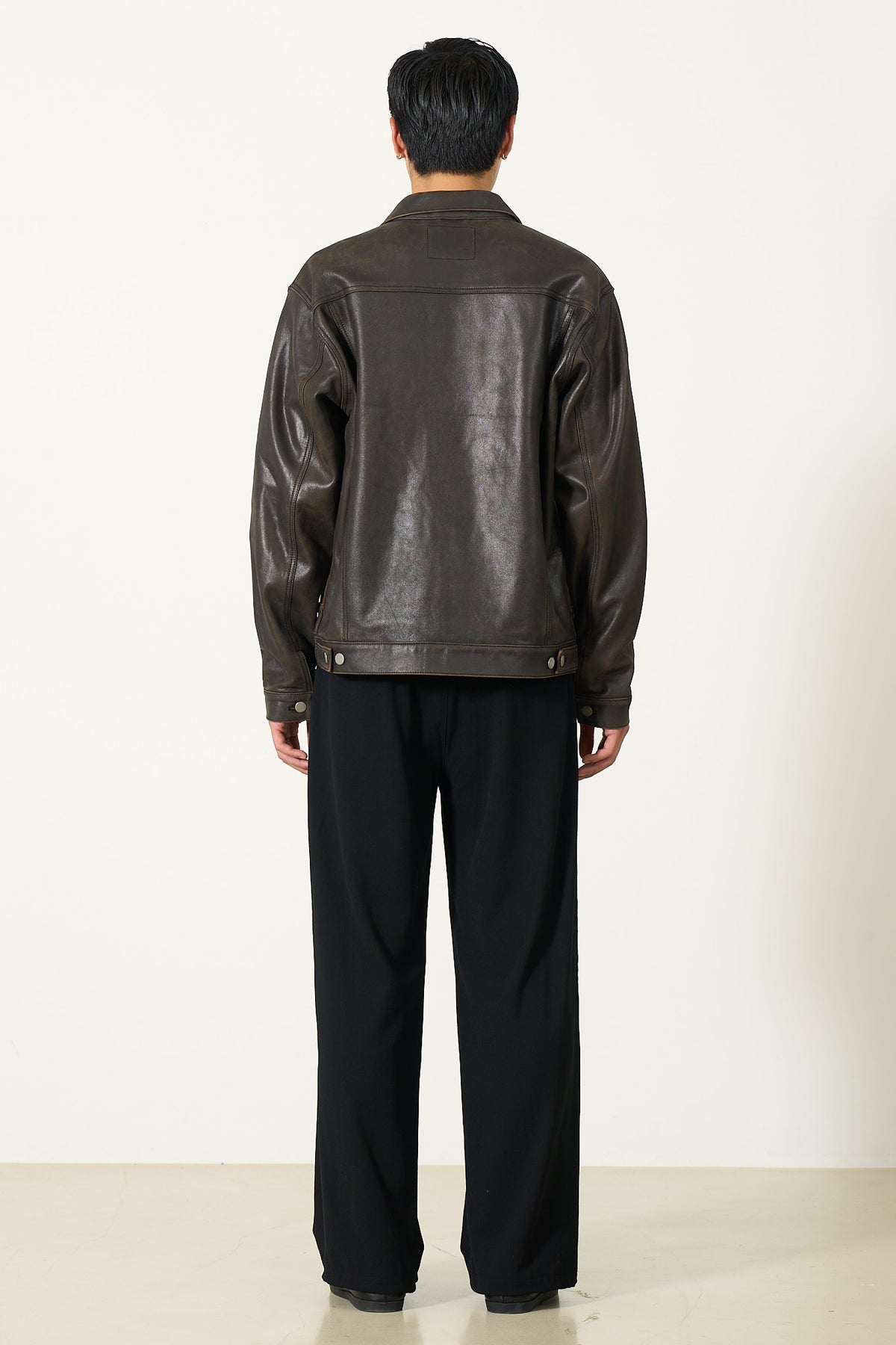 x ELIMINATER Cracked Leather Docking Trucker Jacket