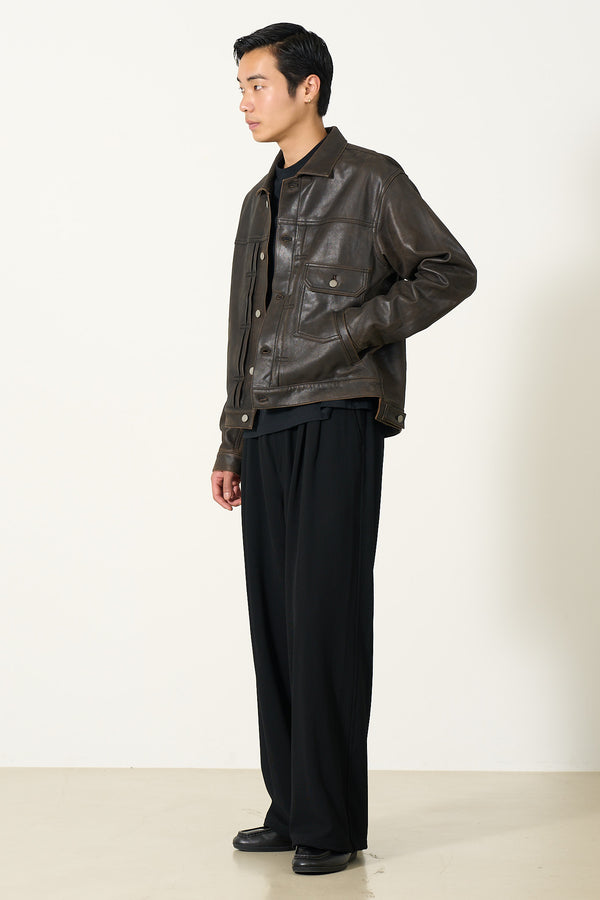 x ELIMINATER Cracked Leather Docking Trucker Jacket