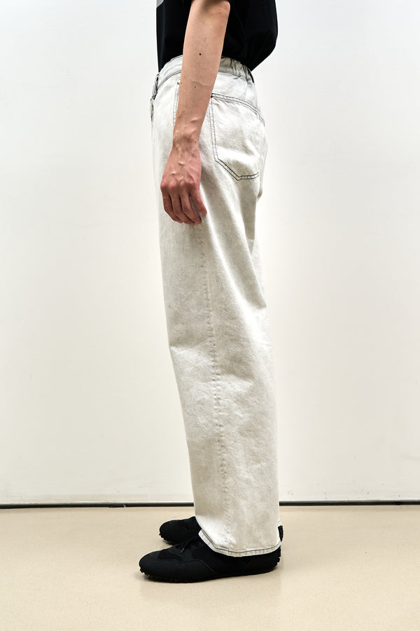 Chemical Wash White Denim Wide Straight Pants