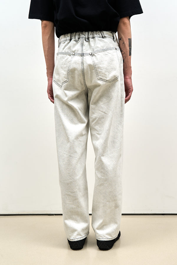 Chemical Wash White Denim Wide Straight Pants