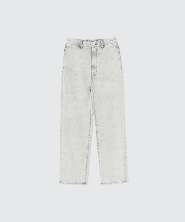 Chemical Wash White Denim Wide Straight Pants