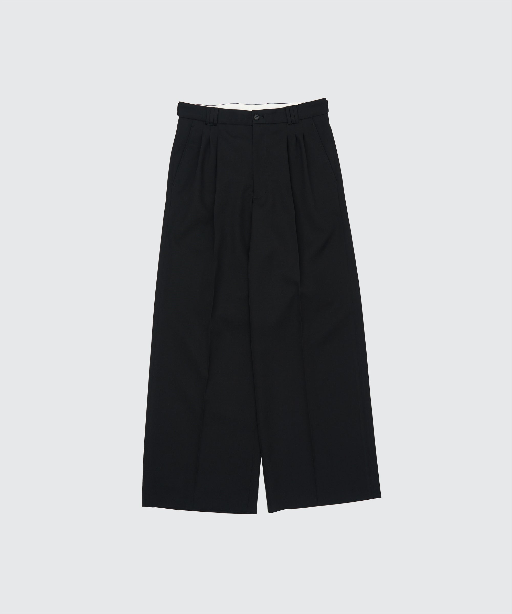 Wool Gabardine 3Pleated Wide-Leg Trousers