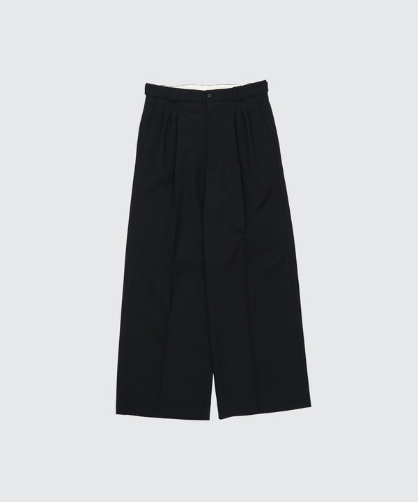 Wool Gabardine 3Pleated Wide-Leg Trousers