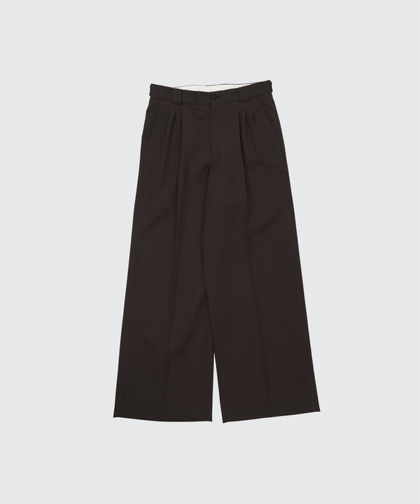Wool Gabardine 3Pleated Wide-Leg Trousers
