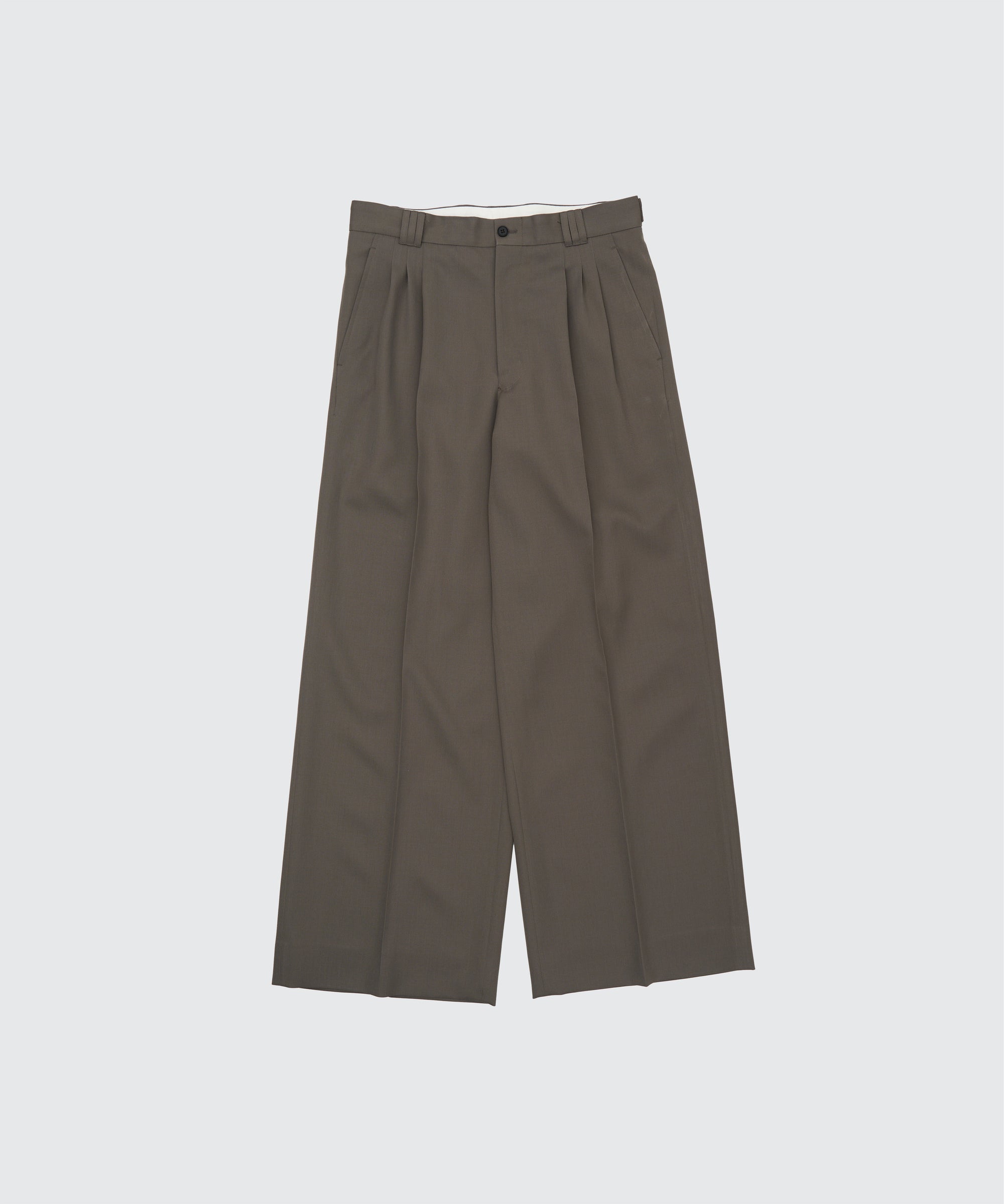 Wool Gabardine 3Pleated Wide-Leg Trousers