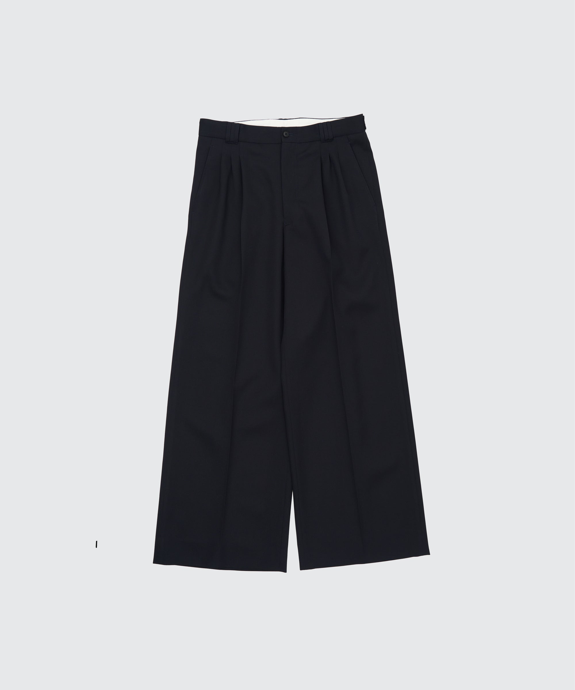 Wool Gabardine 3Pleated Wide-Leg Trousers