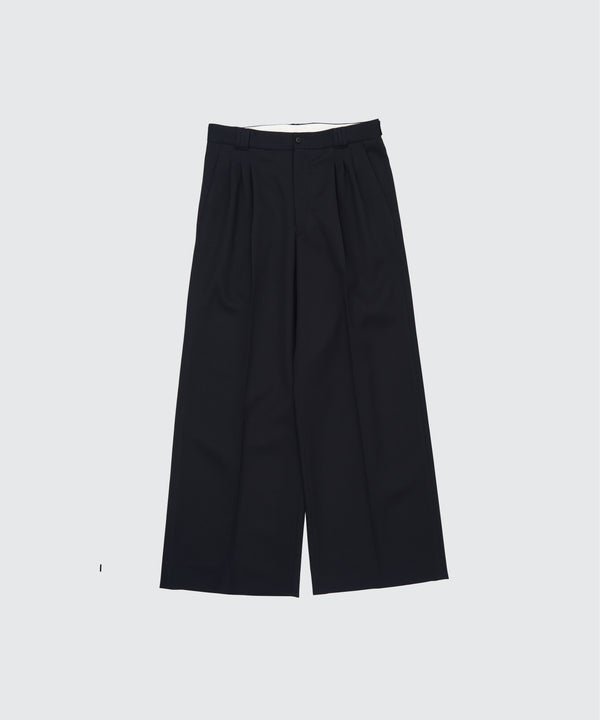 Wool Gabardine 3Pleated Wide-Leg Trousers