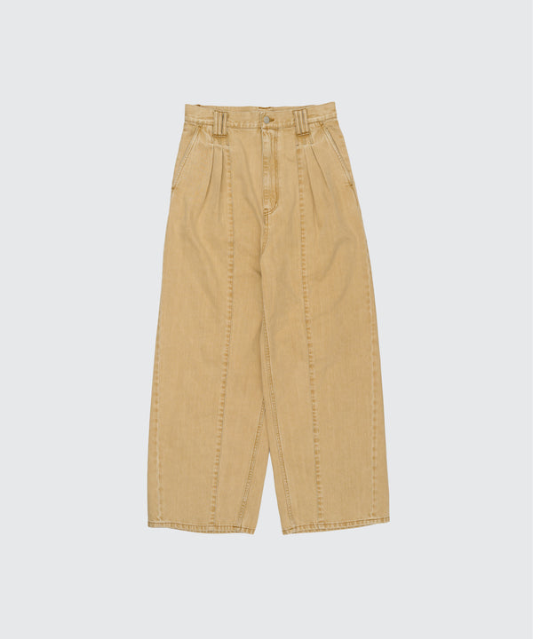 Vintaged Wash Denim 3Pleated Wide-Leg Trousers