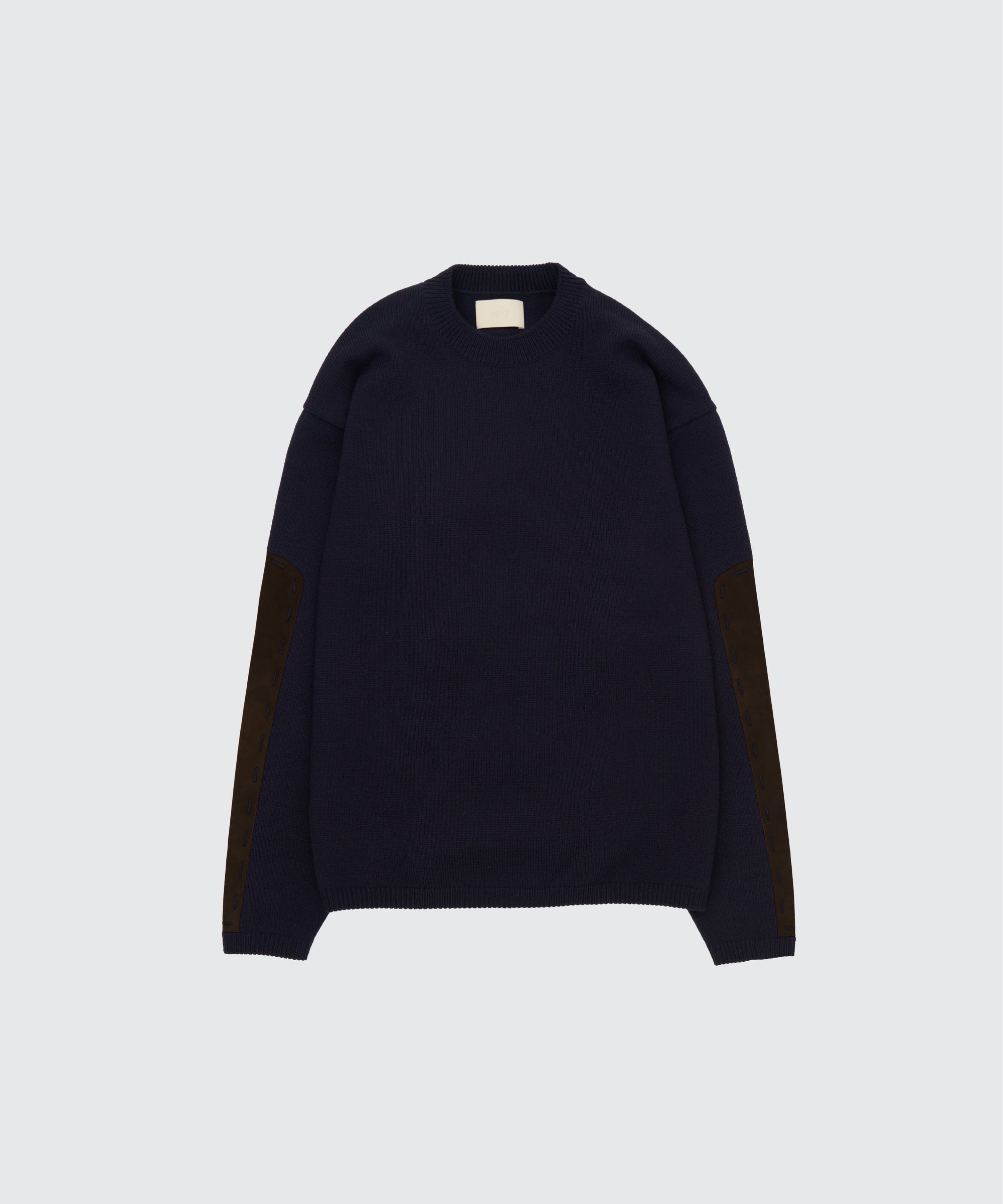 YOKE（ヨーク） スエードエルボーパッチクルーネックセーター ネイビー
