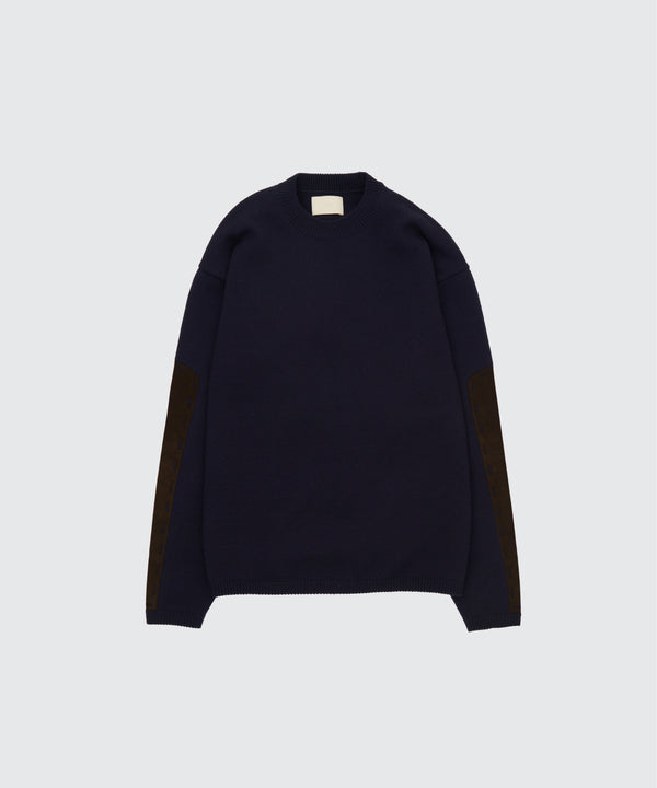 Suede Leather Elbow Patch Sweater