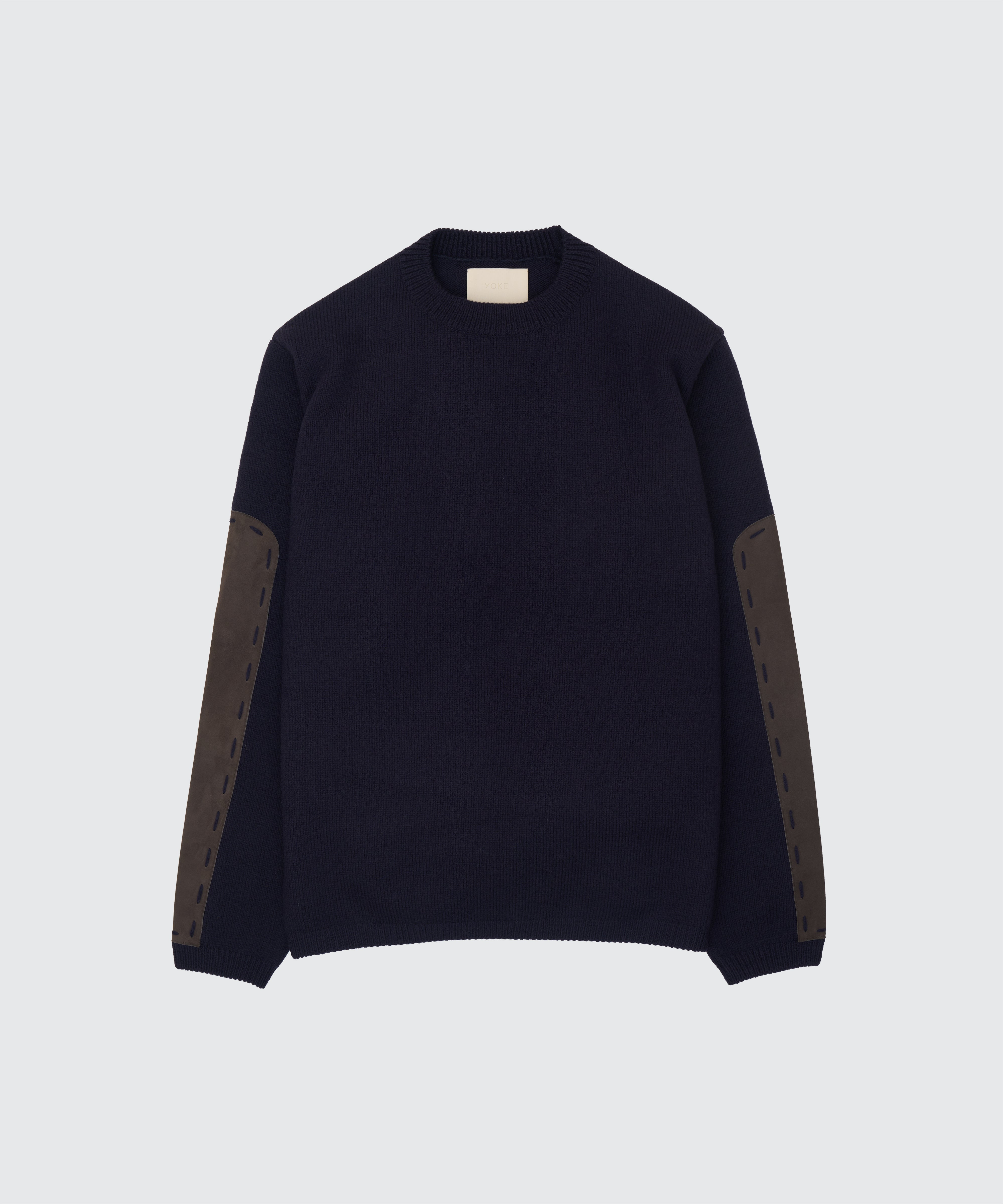 Suede Leather Elbow Patch Sweater | YOKE Official Website