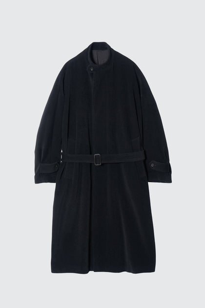 Angora Wool Stand Collar Over Coat | YOKE Official Website