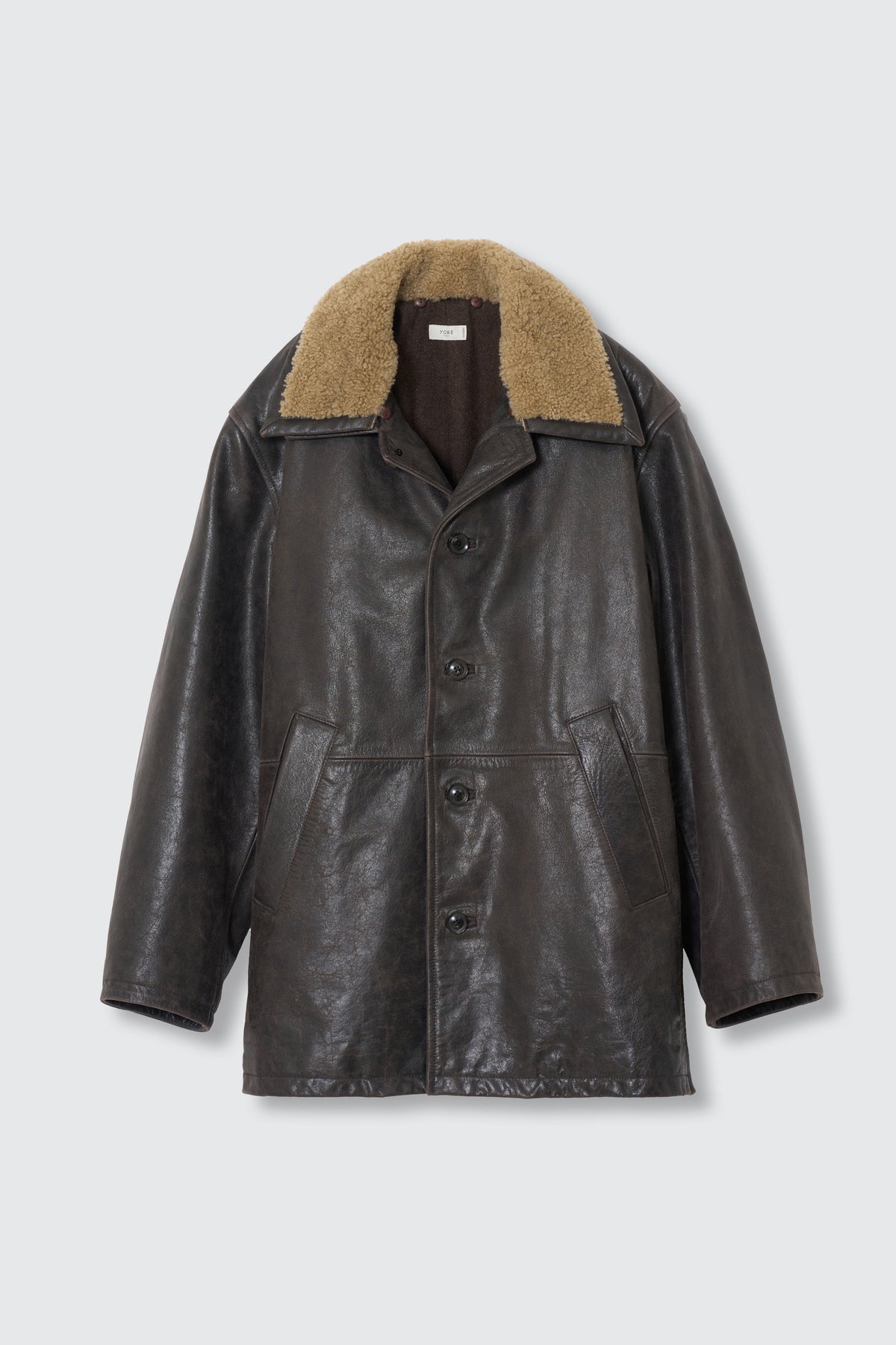 Shearling Collar Leather Car Coat
