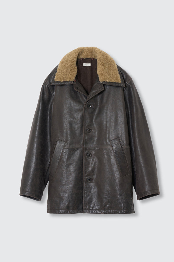 Shearling Collar Leather Car Coat