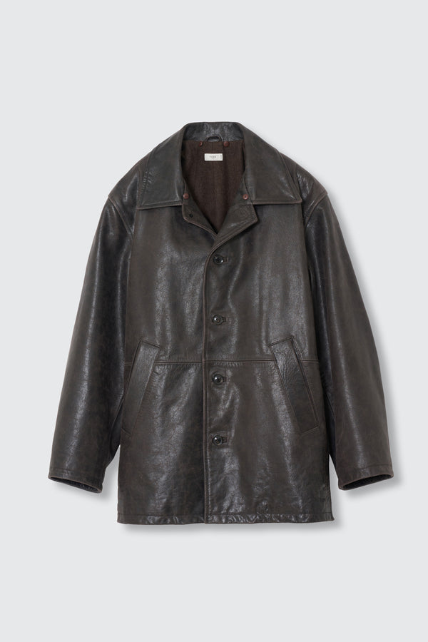 Shearling Collar Leather Car Coat