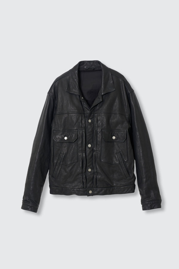 Shrink Cow Leather Trucker Jacket