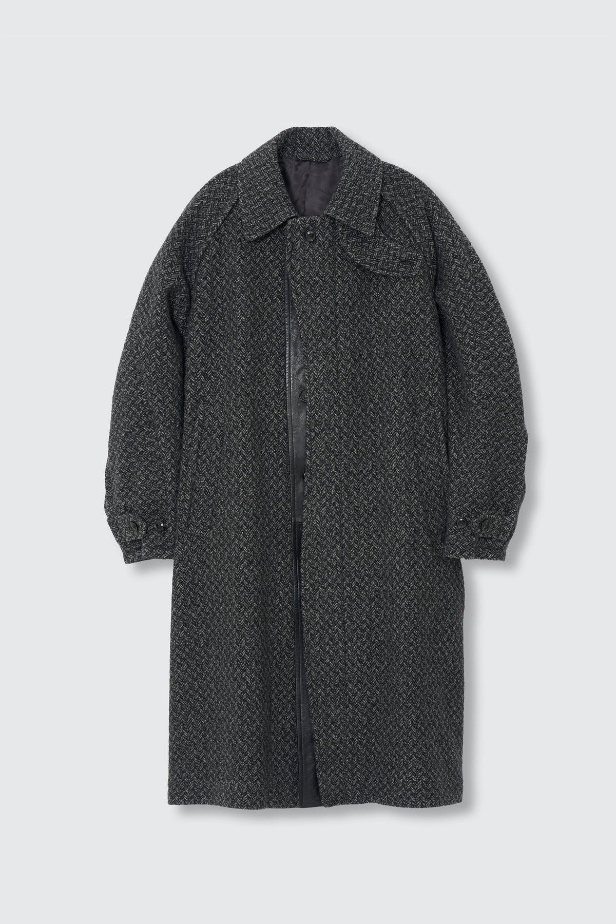 Herringbone Wool Tweed Balmacaan Overcoat