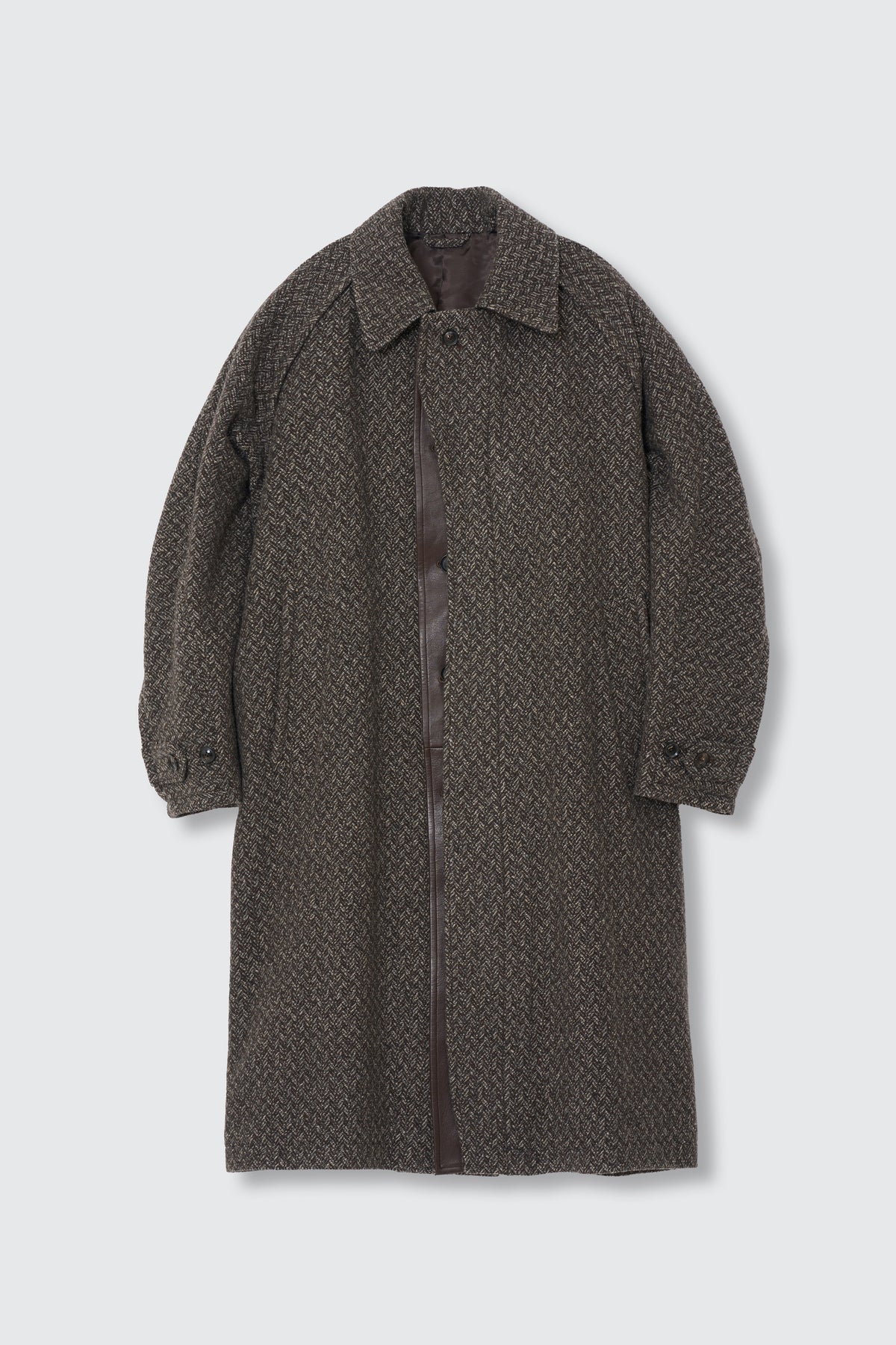 Herringbone Wool Tweed Balmacaan Overcoat